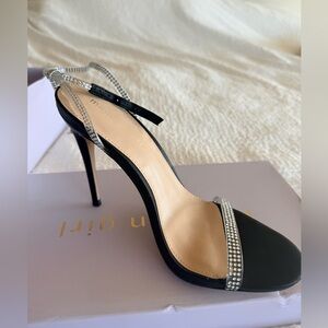 Madden Girl Black Slingback Heels with Silver Crystal Straps